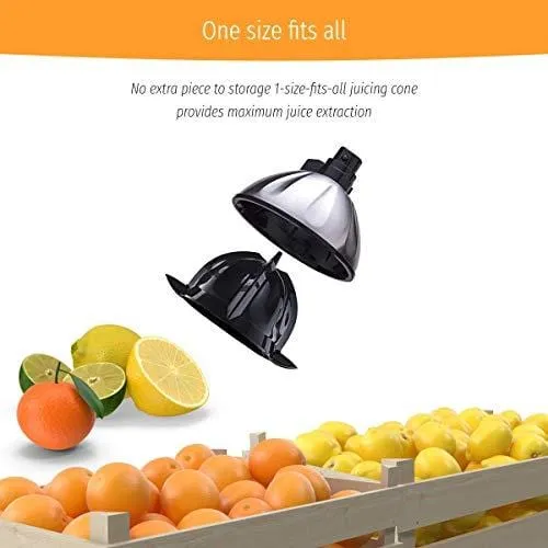 Eurolux ELCJ-1700 Electric Citrus Juicer Squeezer, for Orange, Lemon, Grapefruit, Stainless Steel 160 Watts of Power Soft Grip Handle and Cone Lid for Easy Use