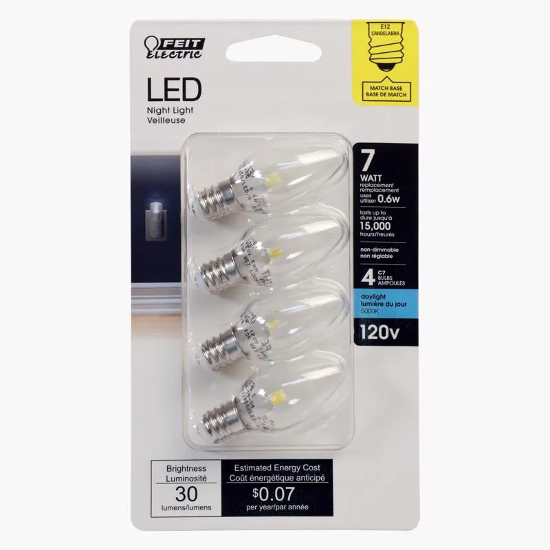 Feit C7 E12 (Candelabra) LED Bulb Daylight 7 Watt Equivalence 4 pk