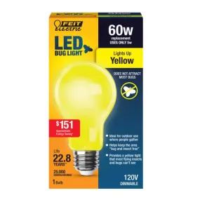 Feit LED Specialty A19 E26 (Medium) LED Bug Light Yellow 60 Watt Equivalence 1 pk