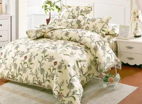 Fresh Pastoral Style Green Vine Print Luxury  4-Piece Cotton Duvet Cover Sets