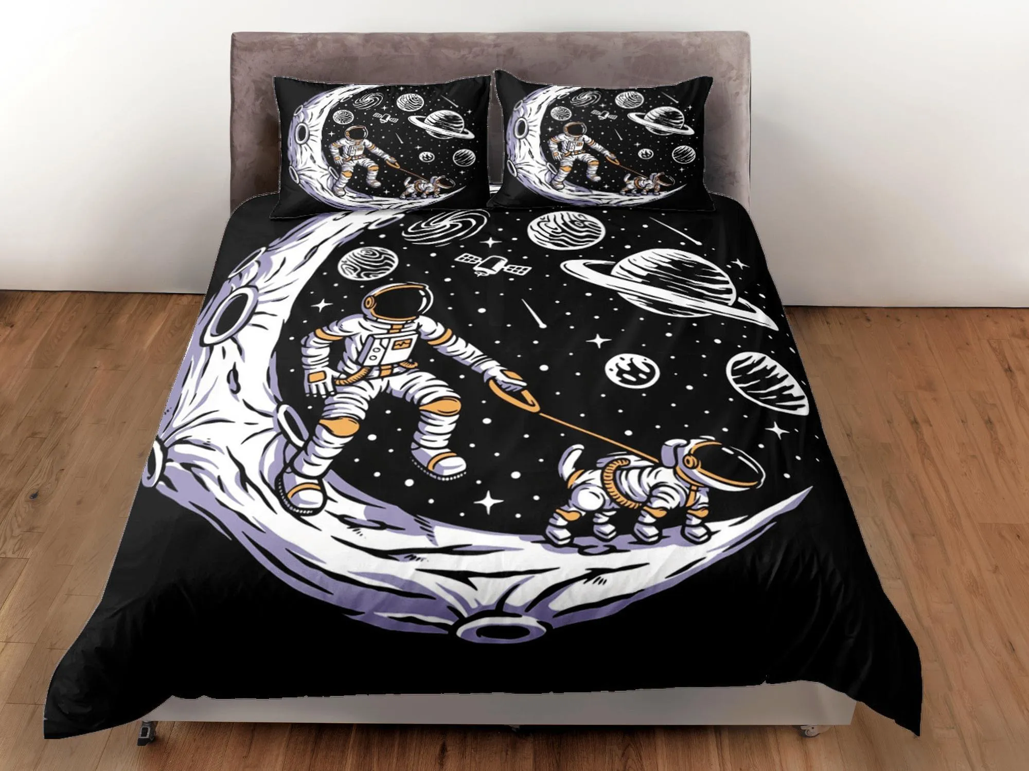 Galaxy Pet Lover Astronaut Duvet Cover Set Bedspread, Kids Bedding with Pillowcase