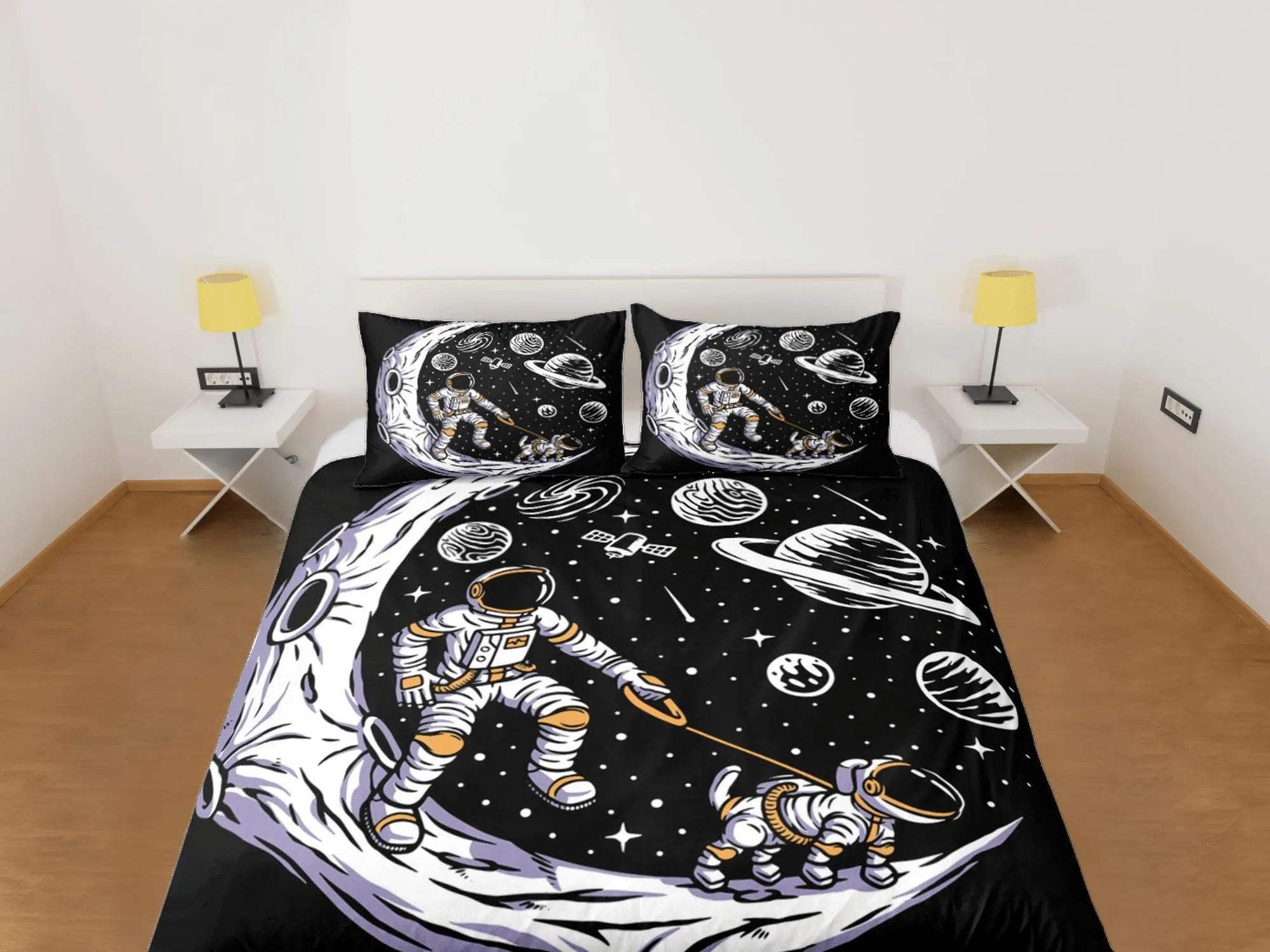 Galaxy Pet Lover Astronaut Duvet Cover Set Bedspread, Kids Bedding with Pillowcase