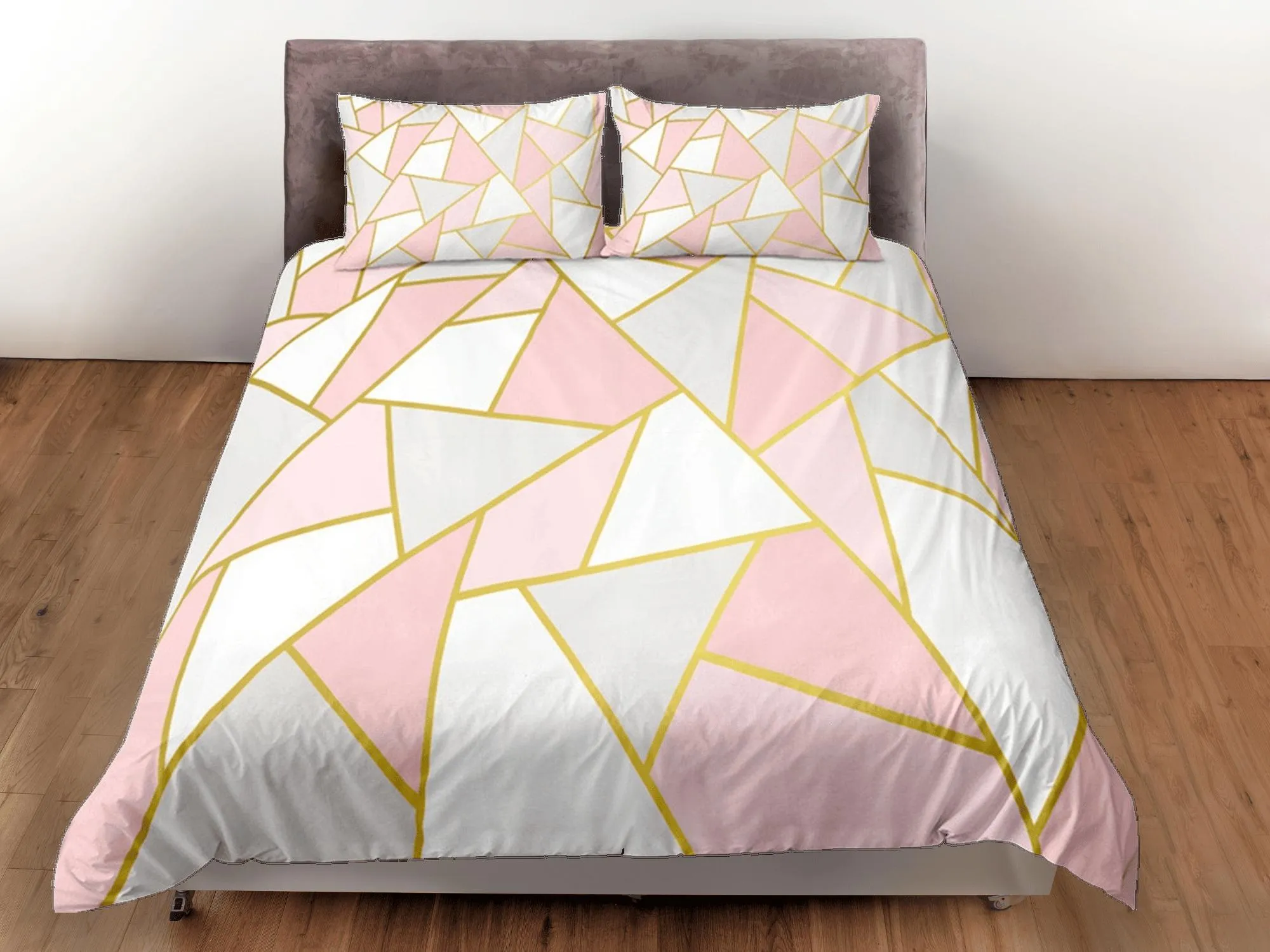 Girly Geometric Pink Duvet Cover Colorful Dorm Bedding Set Full Abstract Design Bedspread