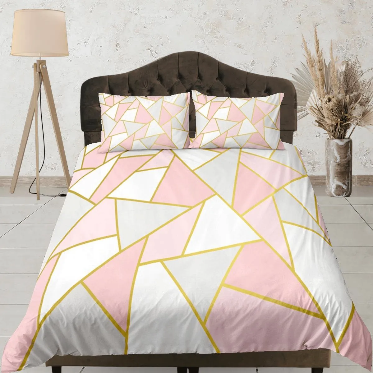 Girly Geometric Pink Duvet Cover Colorful Dorm Bedding Set Full Abstract Design Bedspread