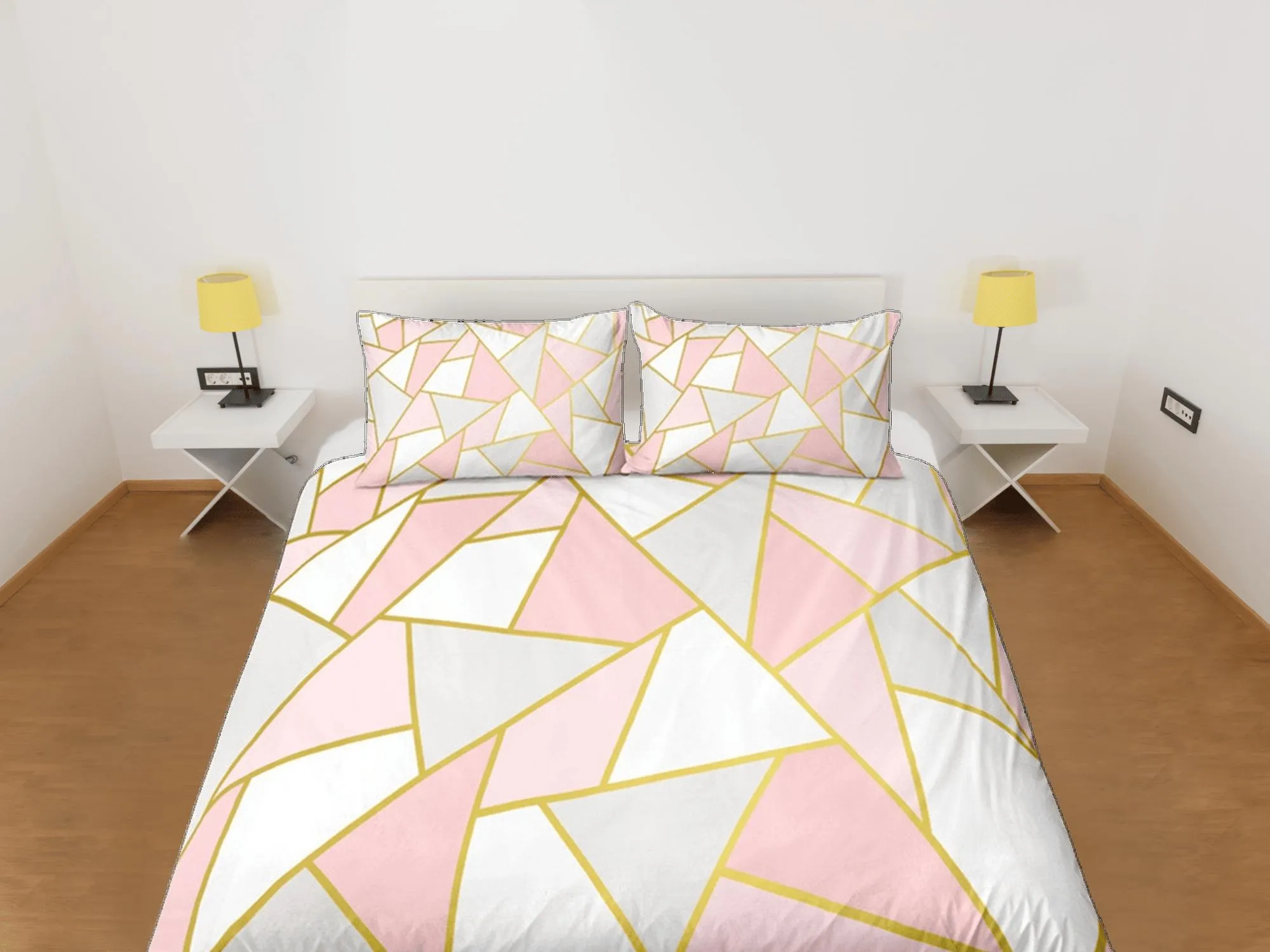 Girly Geometric Pink Duvet Cover Colorful Dorm Bedding Set Full Abstract Design Bedspread