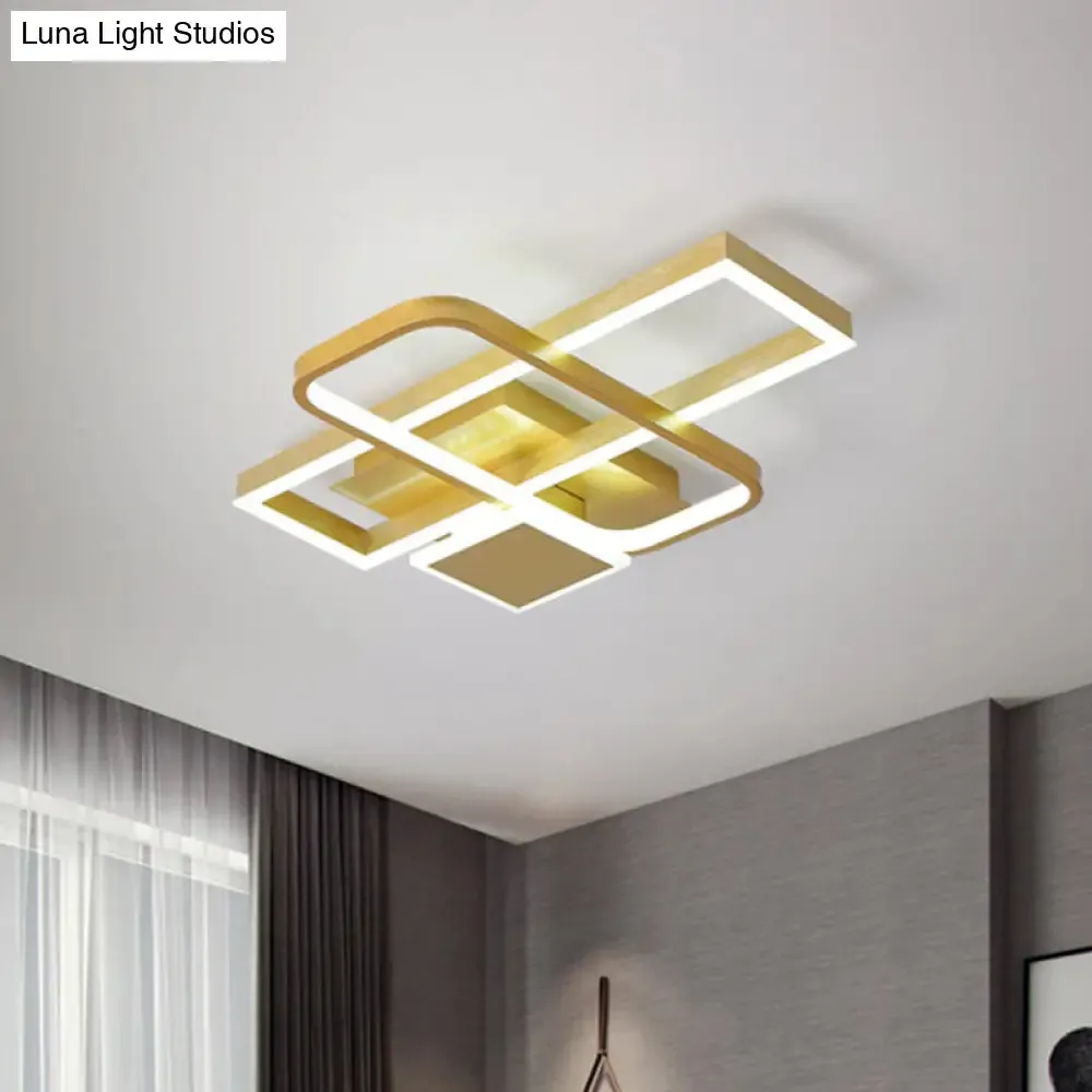 Gold Crisscrossed Rectangle Flush Light Acrylic LED Ceiling Lamp - Modernist Design, 20.5"/34" Wide, Warm/White Light Options