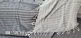 Grey white narrow stripe Pestemal Turkish Towel