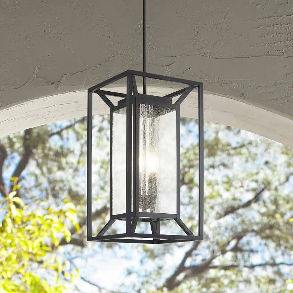 Harbor View 4 lights 12 in. Outdoor Hanging Lantern Black finish