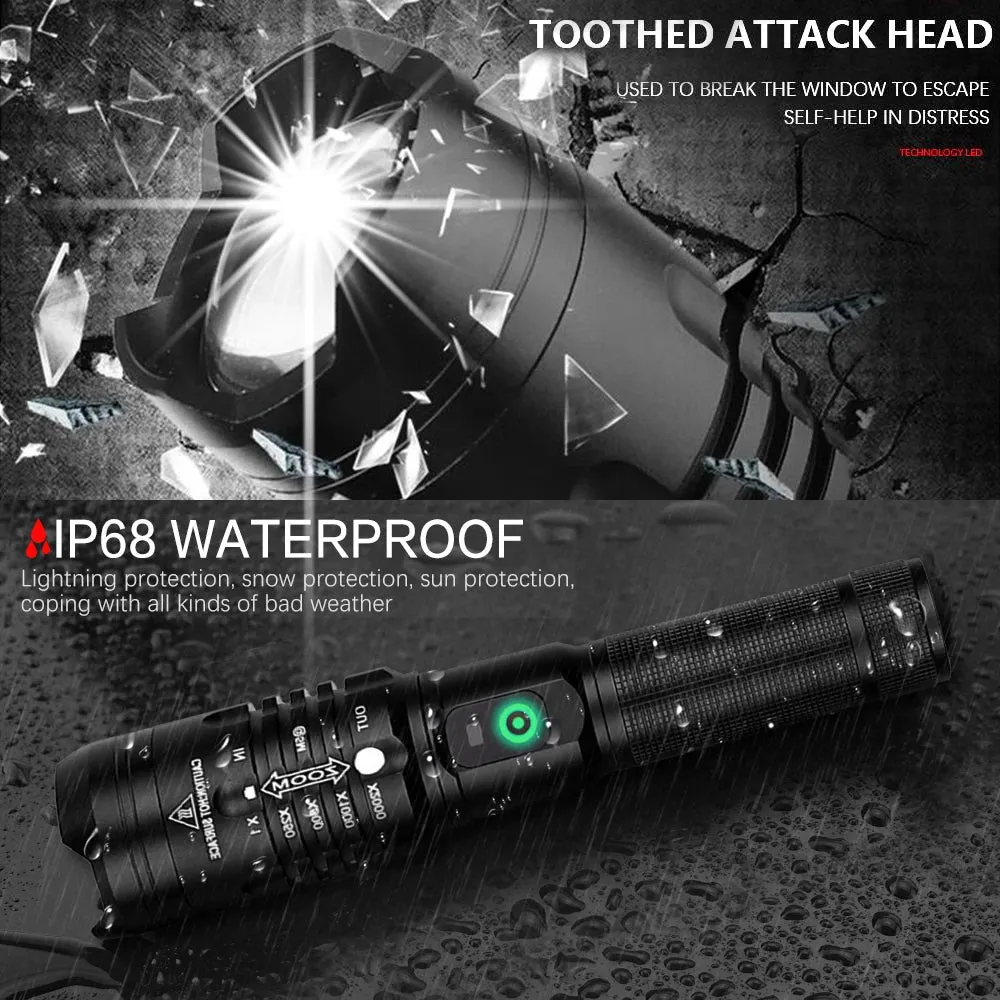 High lumens Battery indicator led flashlight xhp50.2 most powerful LEDtorch Zoom lantern 18650 Best Camping fishing hunting lamp X2015731