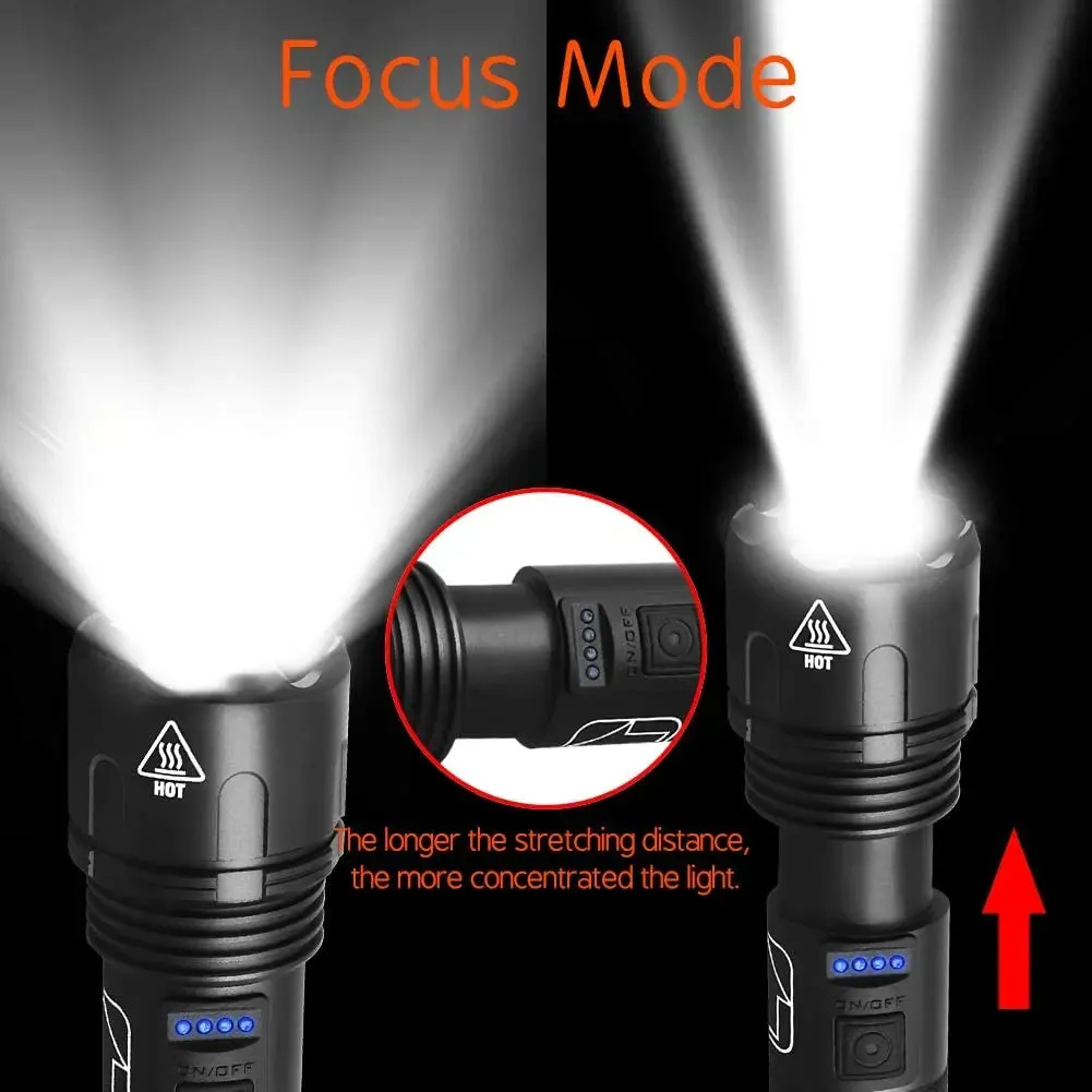 High Power 4-Core XHP50 Flashlight Super Bright Led Torch USB Zoom Rechargable Lantern for Camping,Outdoor