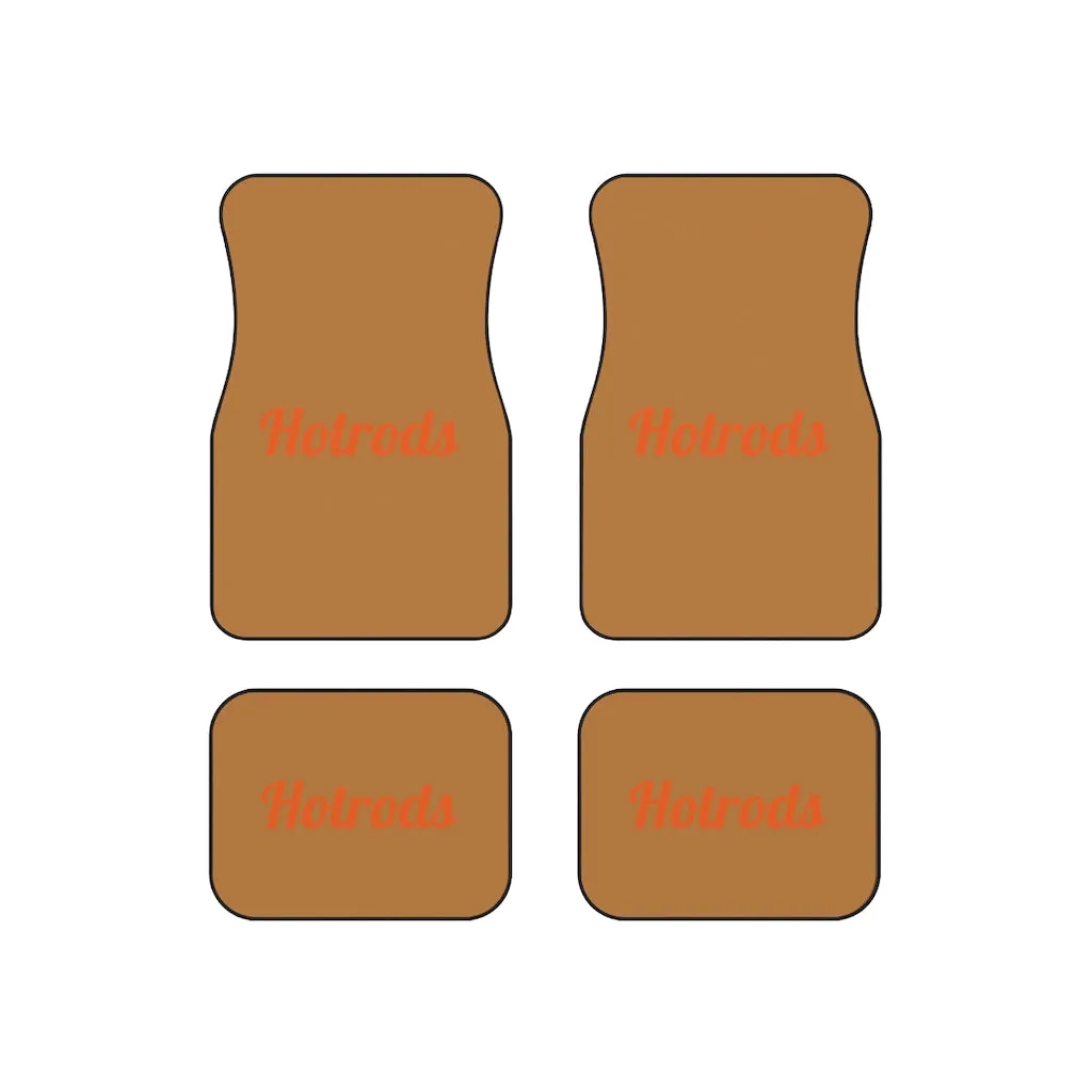 Hotrods Car Mats (Set of 4) - Lt Brown w/Orange print