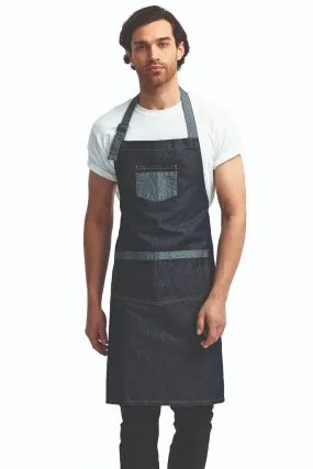 Indigo Contrast Denim Bib Adjustable Apron (2 Pocket)