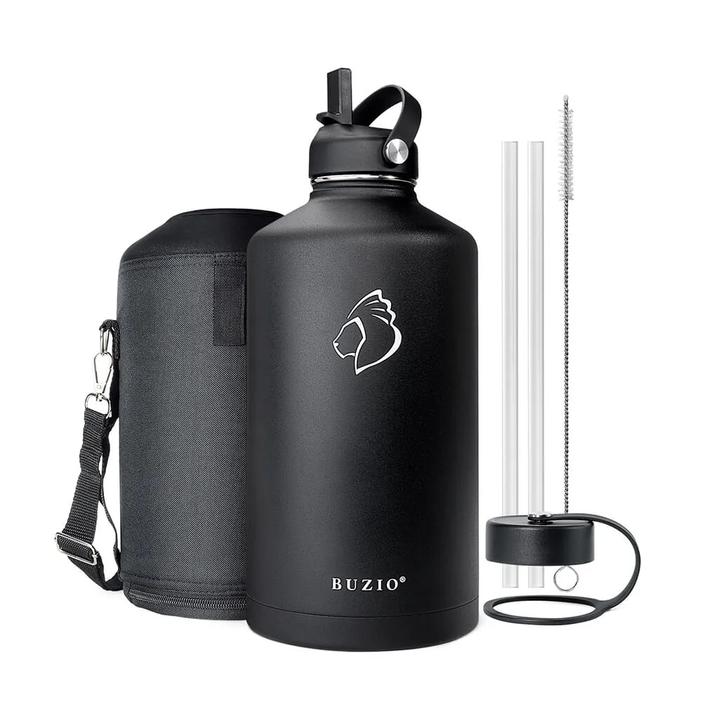 Insulated Water Bottle with Straw Lid | Black | 128oz