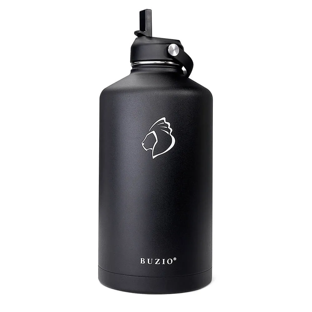 Insulated Water Bottle with Straw Lid | Black | 128oz