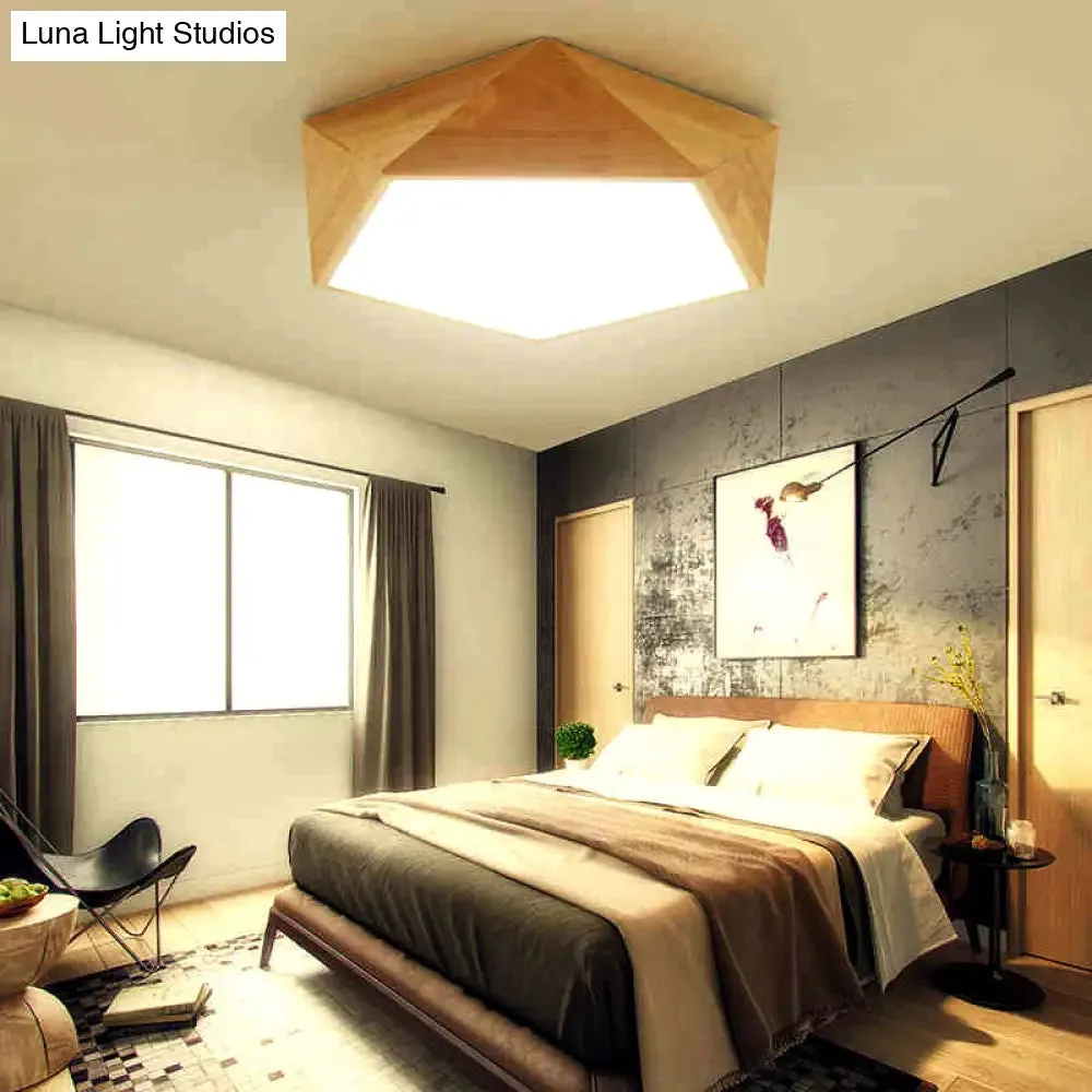 Japanese Wood LED Flush Mount Ceiling Light for Kids' Bedroom