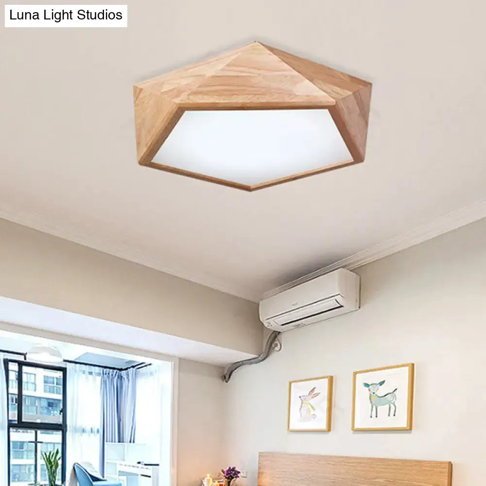 Japanese Wood LED Flush Mount Ceiling Light for Kids' Bedroom