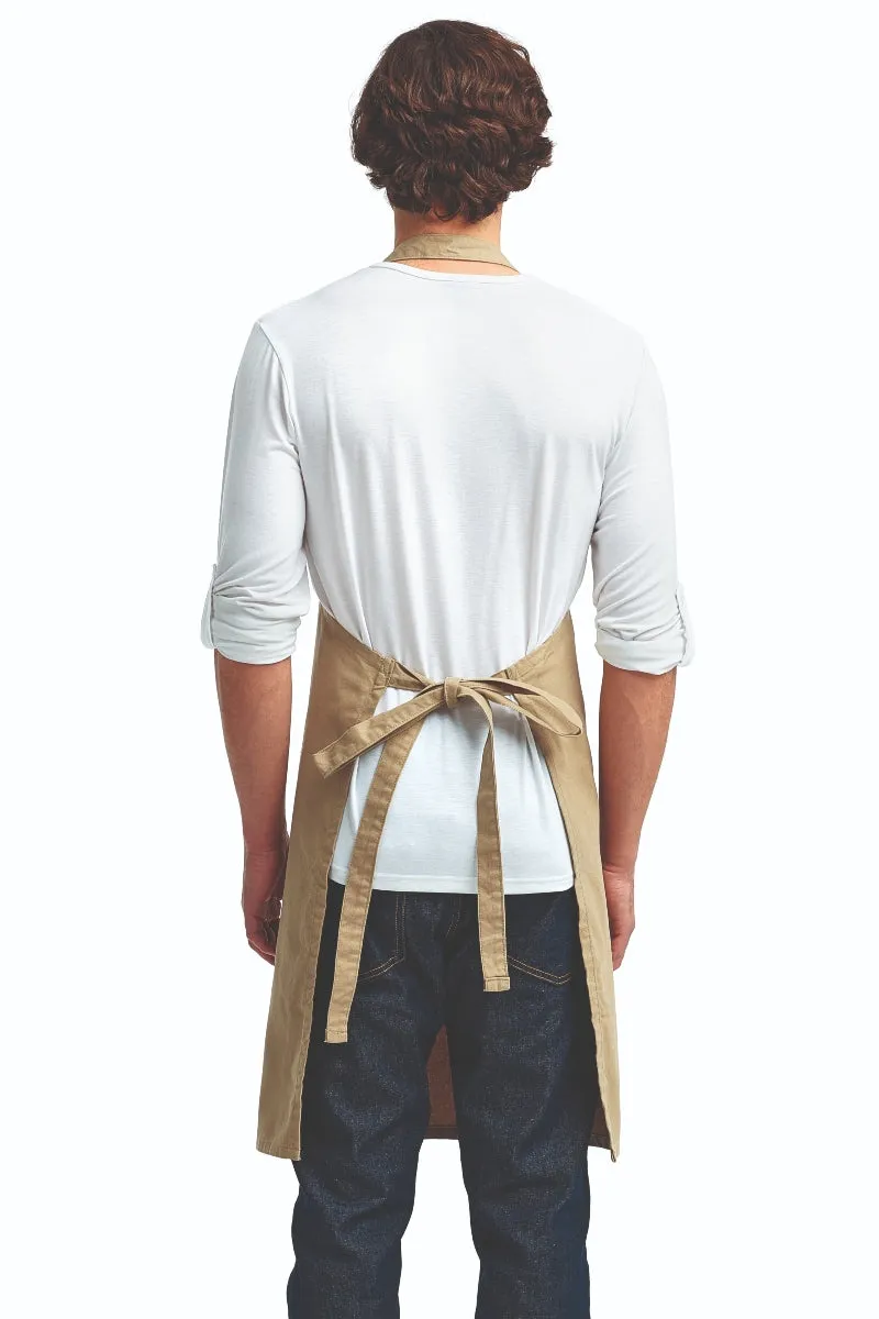 Khaki"Calibre" Heavy Cotton Canvas Adjustable Bib Apron (No Pockets)