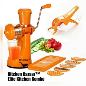 Kitchen Bazaartm Elite Kitchen Combo - Fruit & Vegetable Manual Juicer Mixer Grinder With Steel Handle, 6 In 1 Multi-Purpose