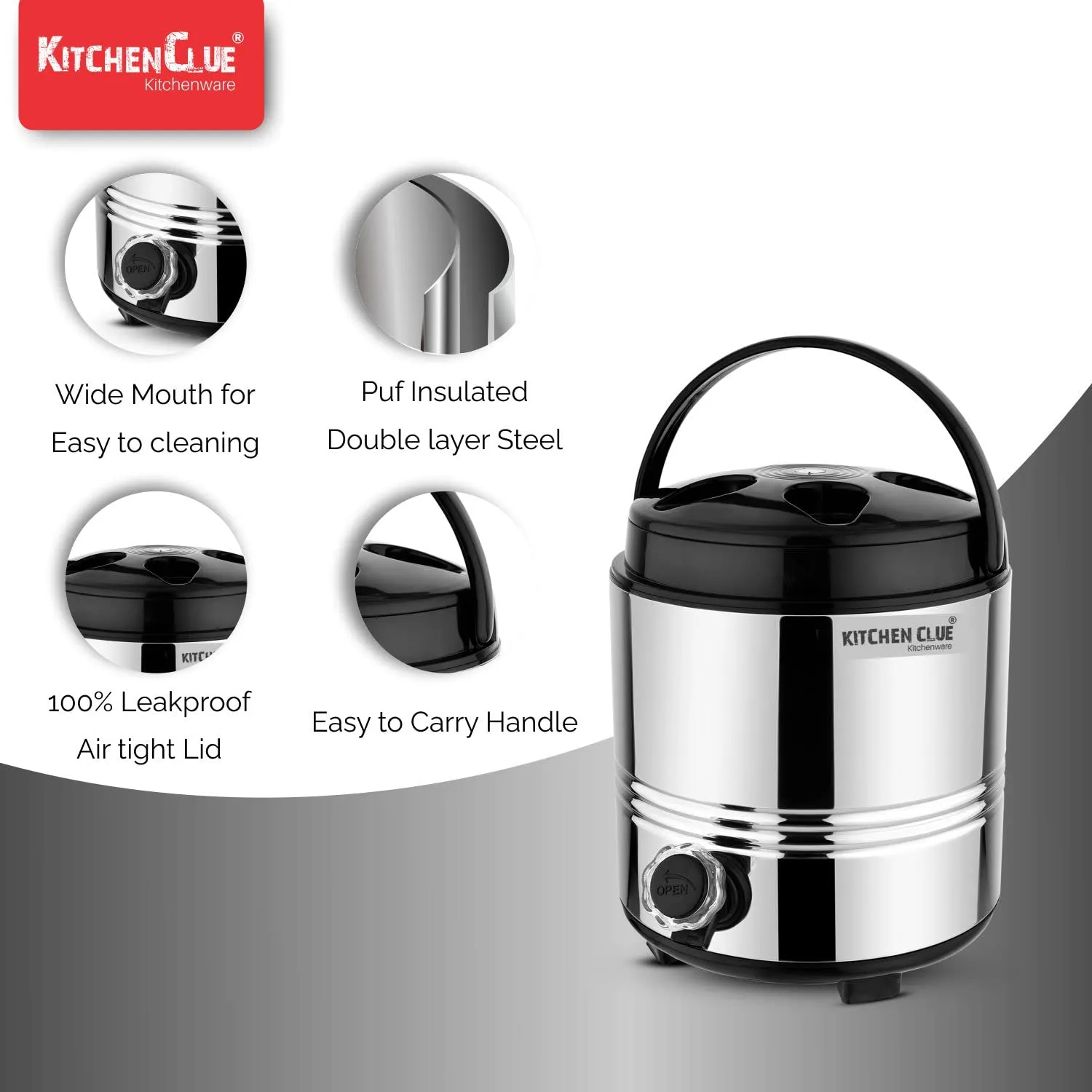 KITCHEN CLUE Stainless Steel Water Jug for Office 5 Liter, 100% Food-Grade Quality Steel Water Jug for Summer Season I Ideal for Travelling, Picnic, Home Kitchen - Attractive & Stylish Design