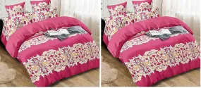 Kuber Industries Floral Design Glace Cotton AC Comforter King Size Bed Comforter, Double Bed Sheet, 2 Pillow Cover (Pink & Cream, 90x100 Inches)-Set of 4 Pieces-CTKTC33189