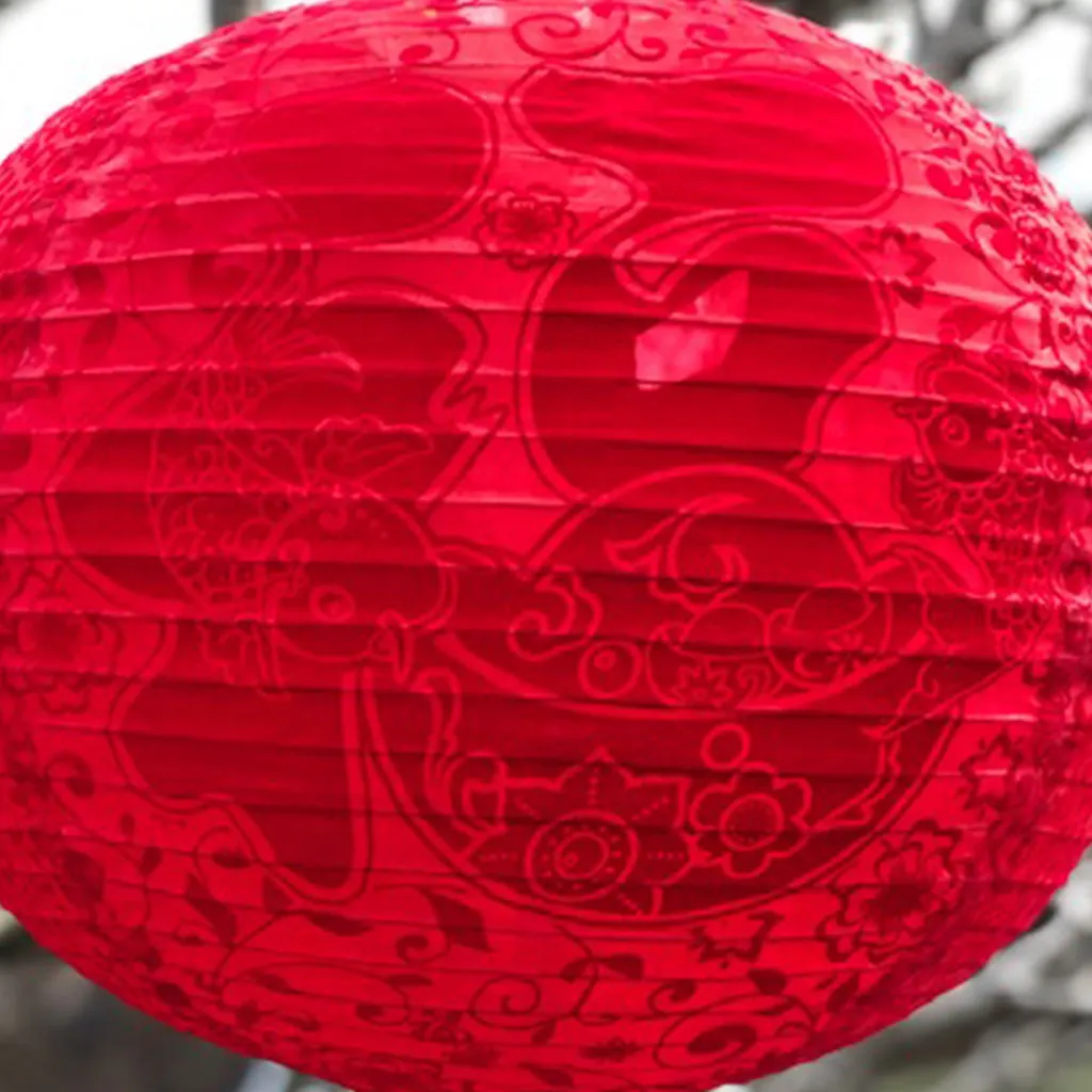 Large Red Silk / Velvet Prosperity Chinese Lanterns - 2 pack (40cm)