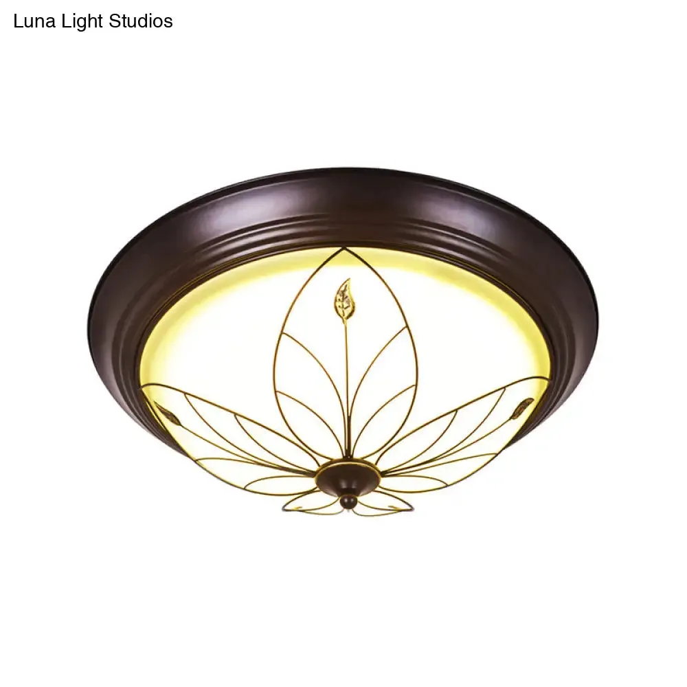 LED Frosted Glass Flush Mount Light Fixture - Traditional White Bowl Design for Corridor Ceiling Lighting in Warm/White Light, 13" or 19.5" Wide