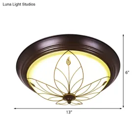 LED Frosted Glass Flush Mount Light Fixture - Traditional White Bowl Design for Corridor Ceiling Lighting in Warm/White Light, 13" or 19.5" Wide