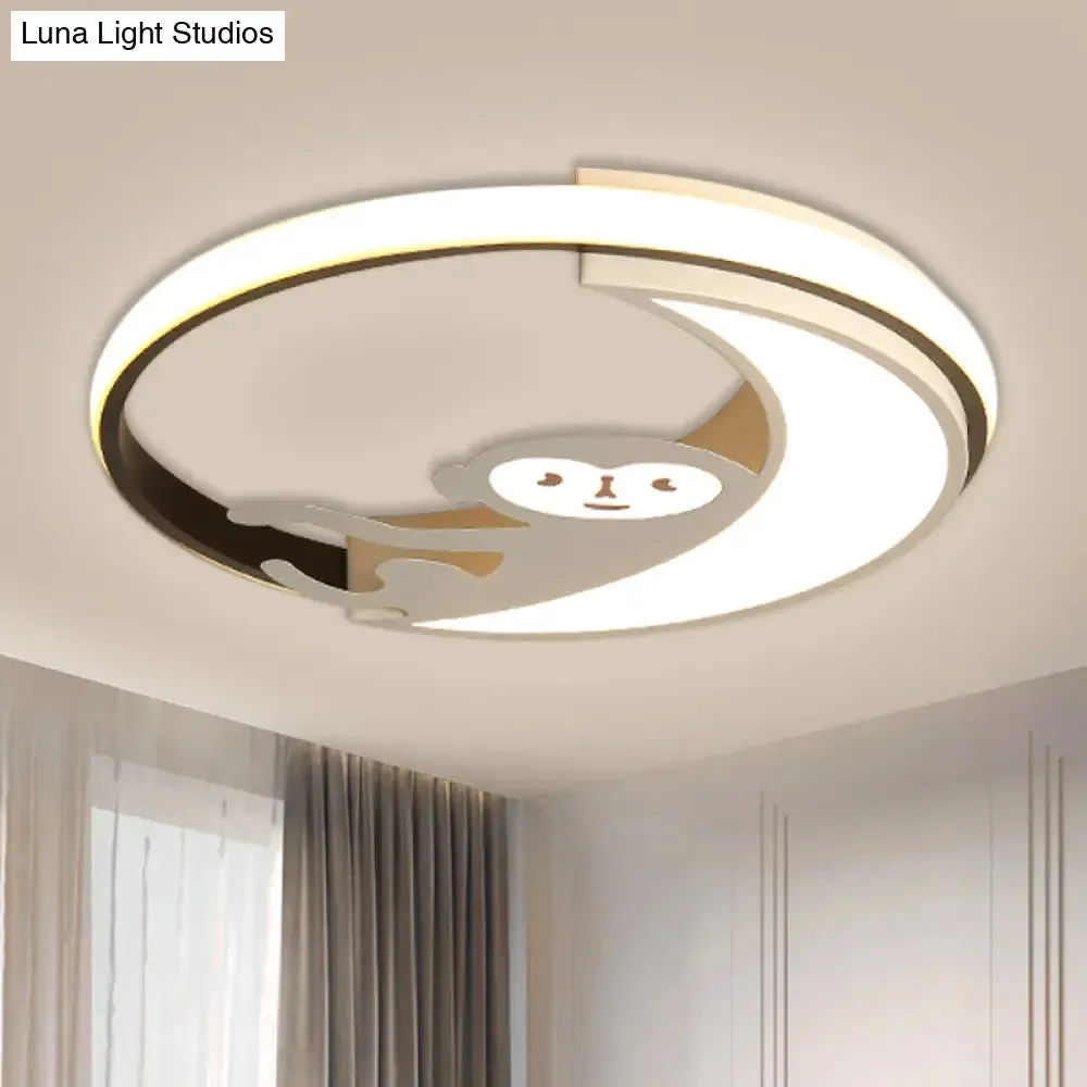 LED Monkey Cartoon Style Flush Mount Lamp - Black/White Metal Ceiling Lighting Fixture