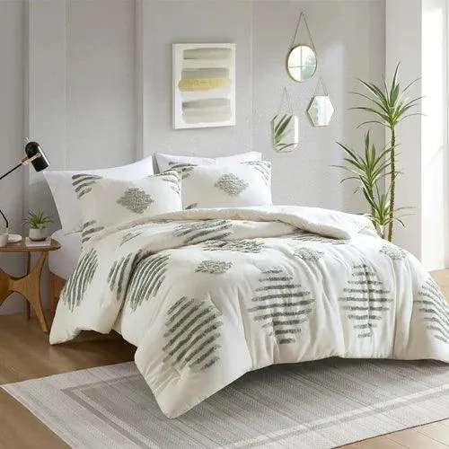 Light Green Tufted Duvet Cover Set