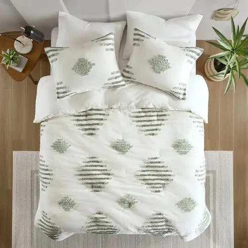 Light Green Tufted Duvet Cover Set