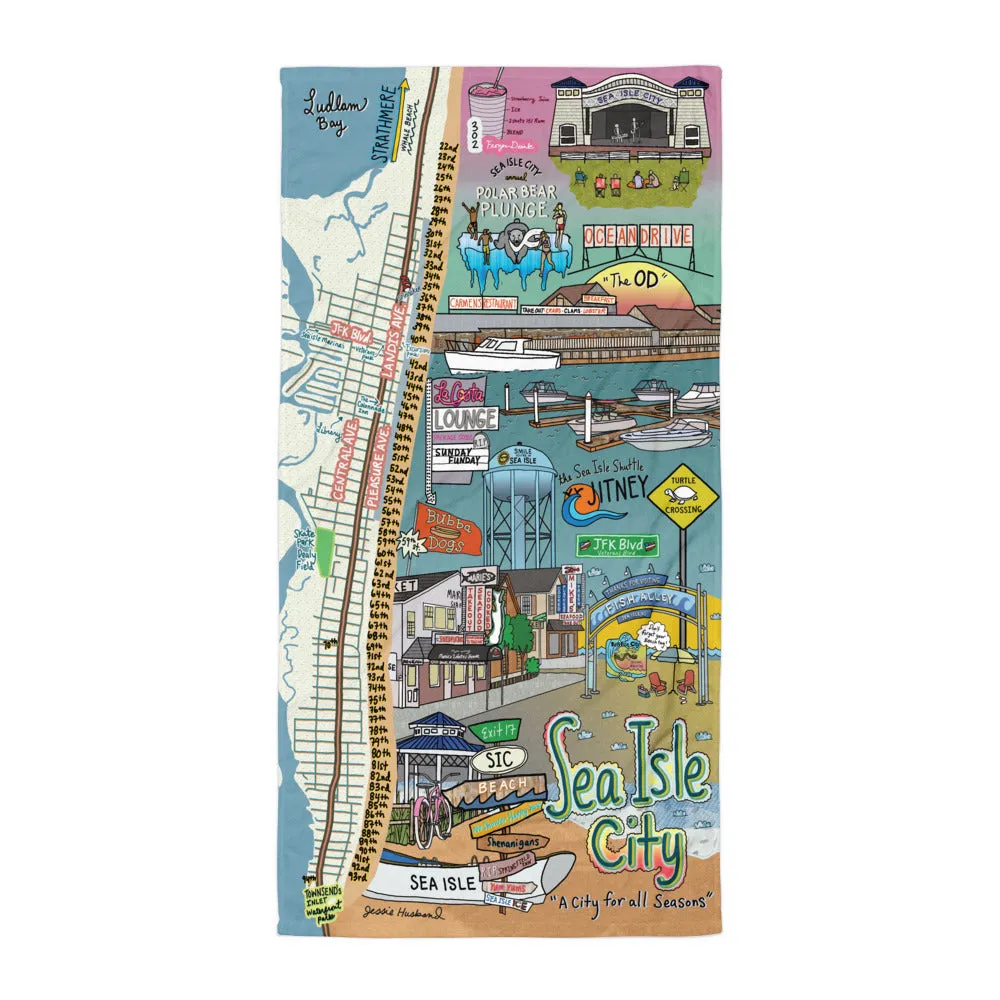 Map of Sea Isle City, NJ Beach Towel