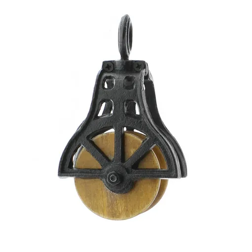 Market Cast Iron and Wood Pulley - Antique Black