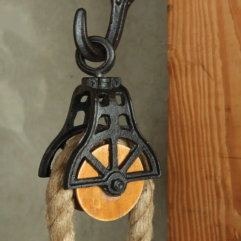 Market Cast Iron and Wood Pulley - Antique Black