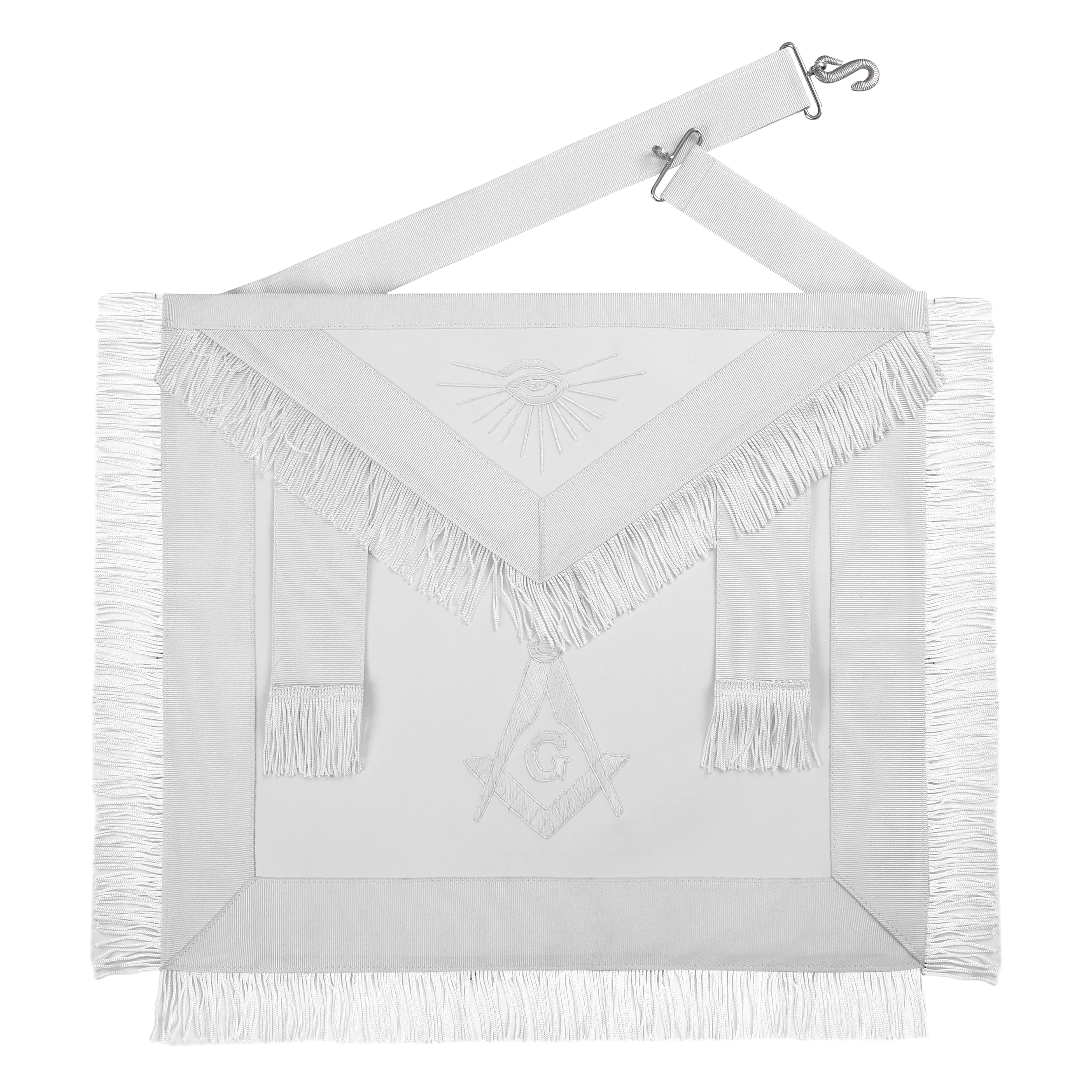 Master Mason Blue Lodge Apron - All White Hand Threaded Silk