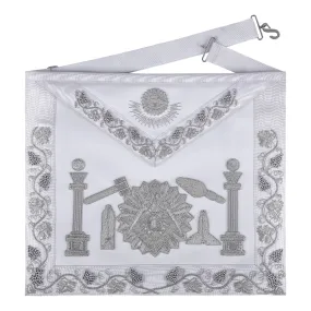 Master Mason Blue Lodge Apron - Silver Bullion Embroidery With Pillars & Tools