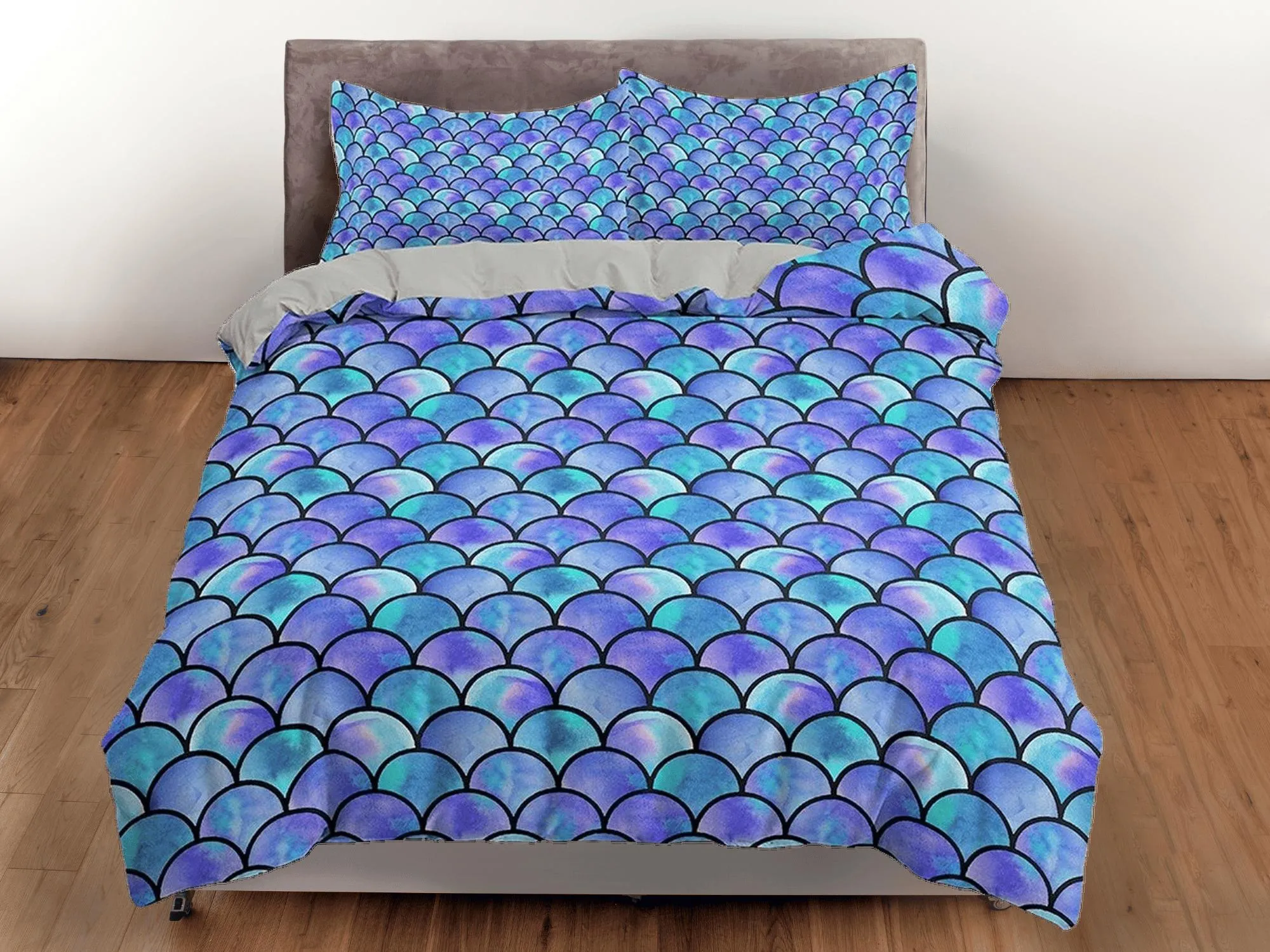 Mermaid Fish Scales Kids Purple Duvet Cover Set, Toddler Bedding, Fantasy Theme Bedroom, Cute Bedding, Duvet King Queen Full Twin Single