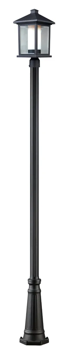 Mesa 1-Light Outdoor Post-Light in Black with Clear Beveled / Matte Opal Glass