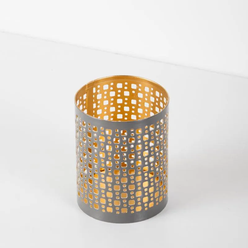 Metal Candle Holder - Grey/Gold