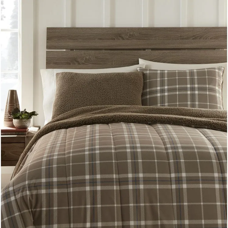 Micro Flannel Reverse to Sherpa Comforter Set - King/Carlton Plaid Bark