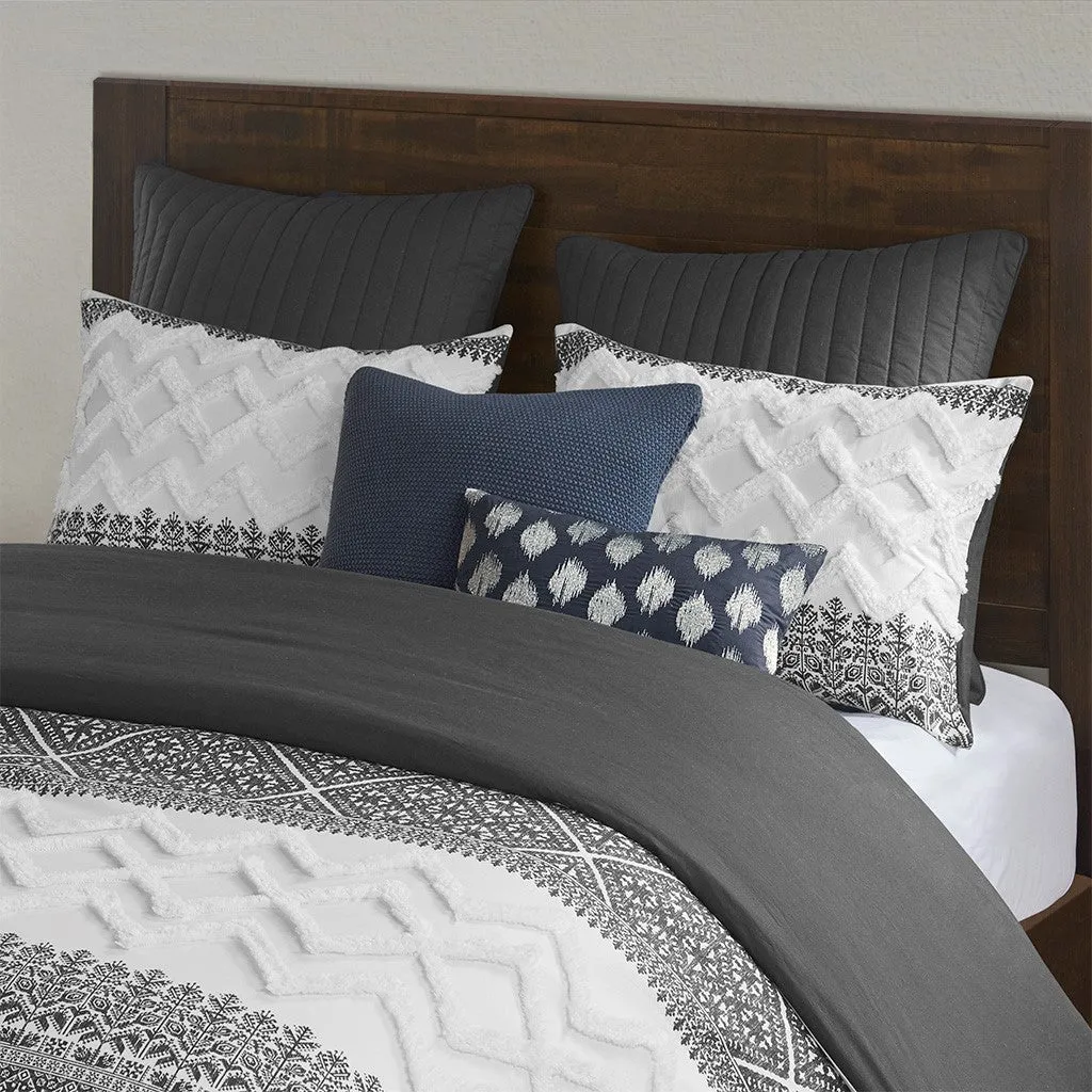 Mila 3 Piece Cotton Gray Comforter Set with Chenille Tufting by INK IVY