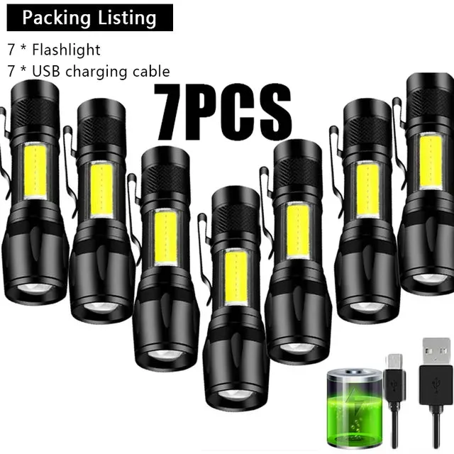 Mini Rechargeable LED Flashlight COB XPE Portable Torch Camping Lantern Zoomable Focus Light Tactical Flashlight with Pen Clip