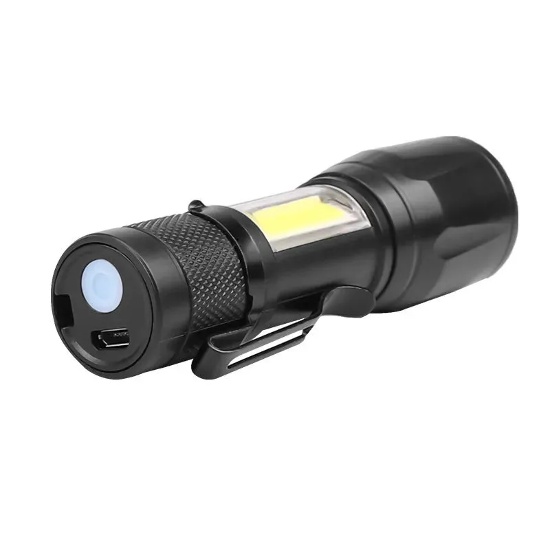 Mini Rechargeable LED Flashlight COB XPE Portable Torch Camping Lantern Zoomable Focus Light Tactical Flashlight with Pen Clip