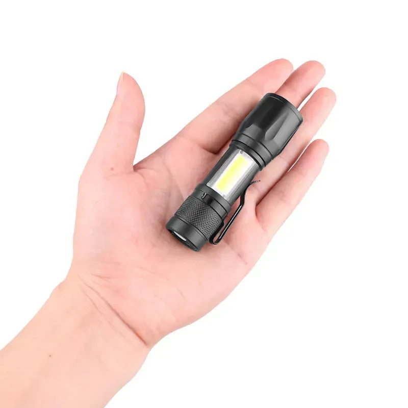 Mini Rechargeable LED Flashlight COB XPE Portable Torch Camping Lantern Zoomable Focus Light Tactical Flashlight with Pen Clip