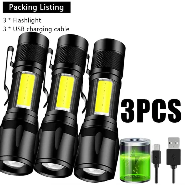 Mini Rechargeable LED Flashlight COB XPE Portable Torch Camping Lantern Zoomable Focus Light Tactical Flashlight with Pen Clip