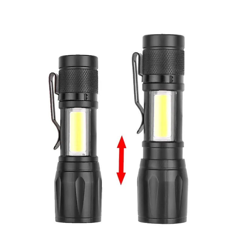 Mini Rechargeable LED Flashlight COB XPE Portable Torch Camping Lantern Zoomable Focus Light Tactical Flashlight with Pen Clip