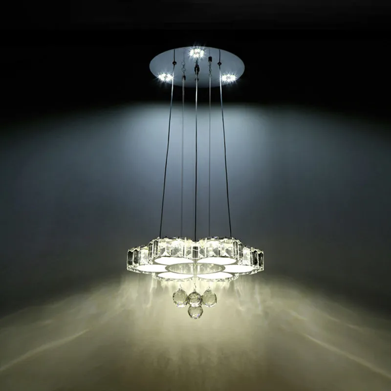 Minimalist LED Crystal Chandelier: Chrome Floral Dining Room Hanging Lamp