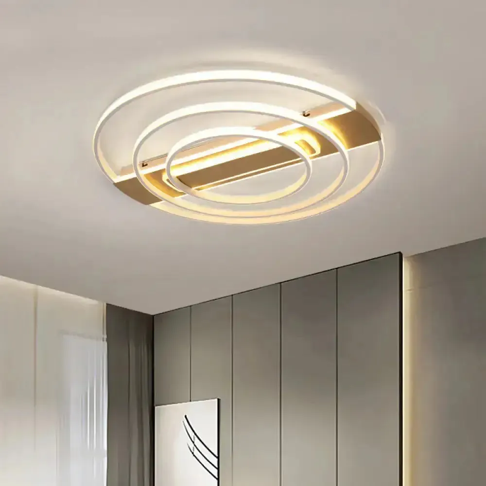 Minimalist Metal Flush Ceiling Light in White/Gold with LED Flushmount - Warm/White Lighting