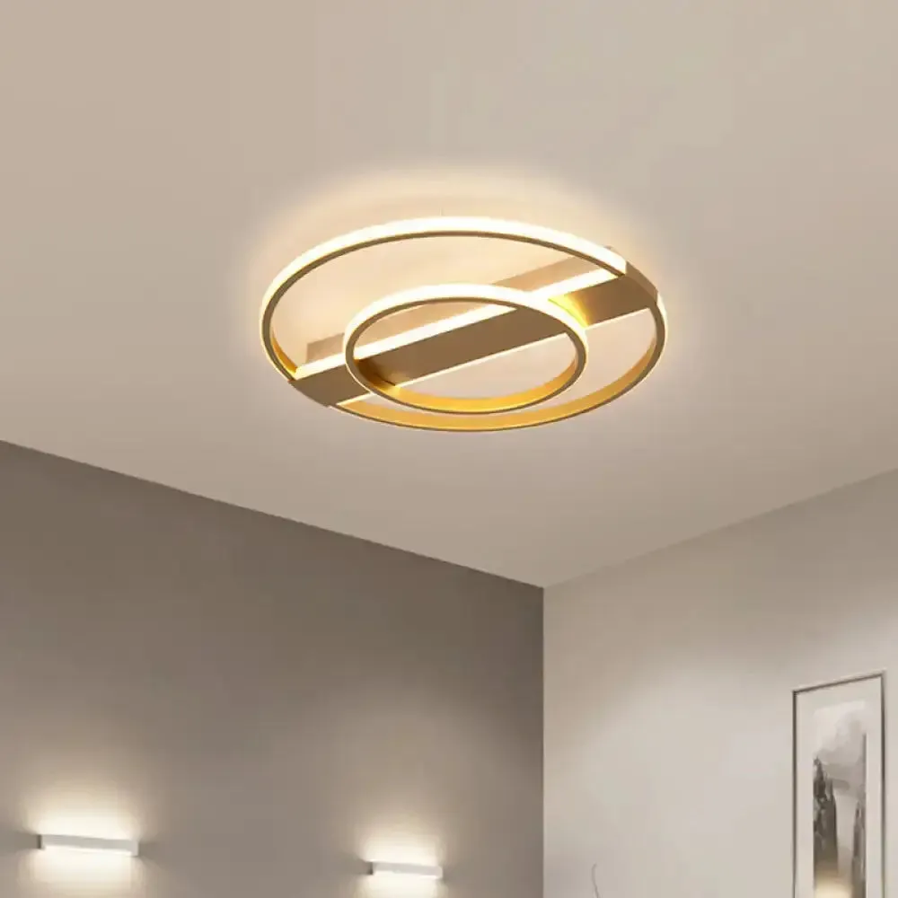 Minimalist Metal Flush Ceiling Light in White/Gold with LED Flushmount - Warm/White Lighting