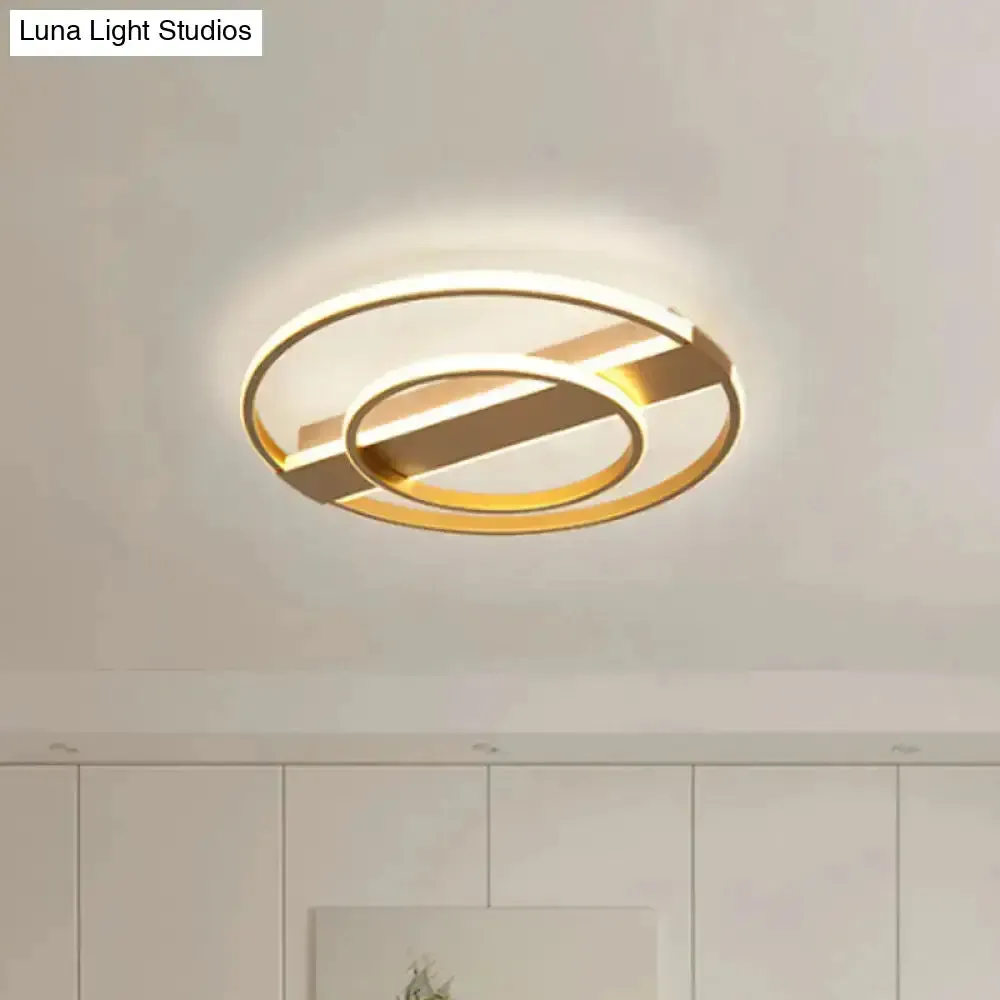 Minimalist Metal Flush Ceiling Light in White/Gold with LED Flushmount - Warm/White Lighting