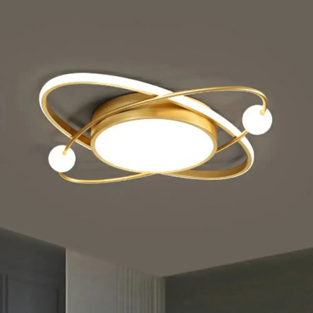 Minimalistic Gold Finish LED Flush Mount Ceiling Lamp for Bedroom